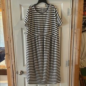 Maternity Navy &  White Midi Dress